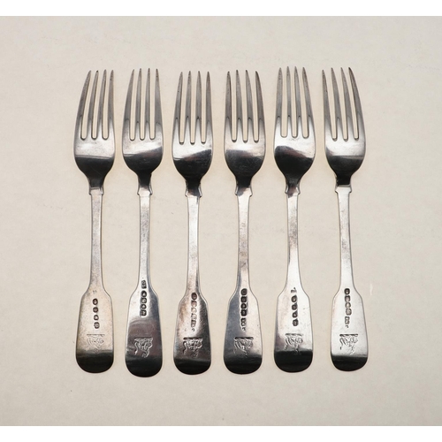 55 - MISCELLANEOUS FIDDLE PATTERN FLATWARE:-. six table forks, twelve dessert forks, four dessert spoons ... 