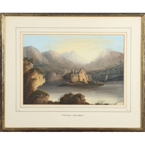 489 - THOMAS WALMSLEY (1763-1805). A RUIN ON A LOUGH (POSSIBLY DERRYNANE ABBEY, AHAMORE ABBEY, CO. KERRY).... 