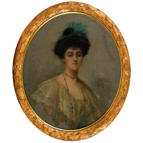 500 - GWENNY GRIFFITHS (1867-1953). PORTRAIT OF A LADY. (d) Bust length, wearing a lace evening dress, sig... 