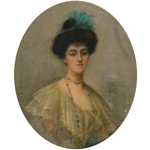 500 - GWENNY GRIFFITHS (1867-1953). PORTRAIT OF A LADY. (d) Bust length, wearing a lace evening dress, sig... 