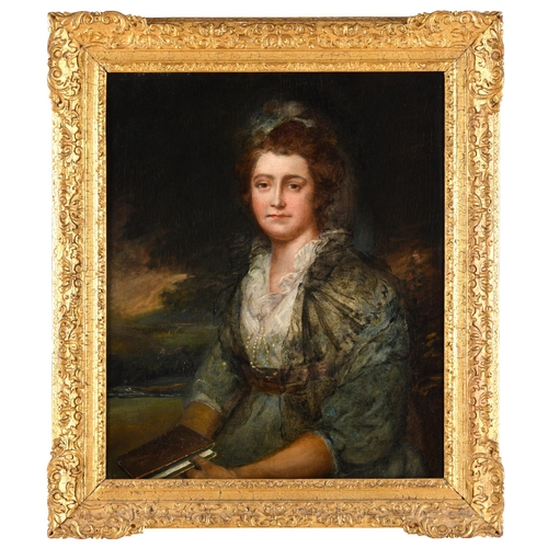 523 - THOMAS GAINSBOROUGH, RA (1727-1788). Follower of. PORTRAIT OF A LADY. Half length, wearing a blue dr... 