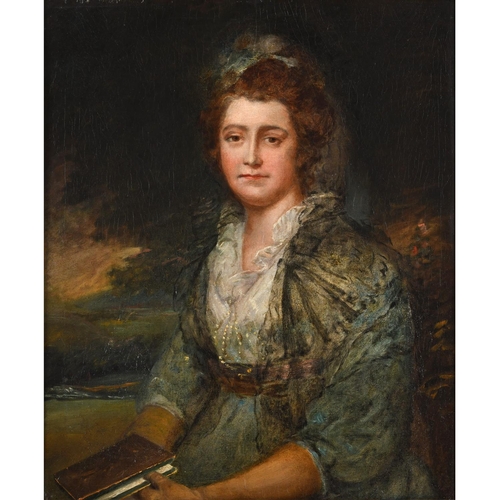 523 - THOMAS GAINSBOROUGH, RA (1727-1788). Follower of. PORTRAIT OF A LADY. Half length, wearing a blue dr... 