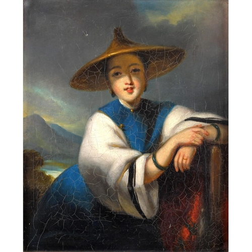 527 - GEORGE CHINNERY (1774-1852). Attributed to. A CHINESE SAMPAN GIRL OF MACAO. Oil on canvas
28 x 23cm.... 