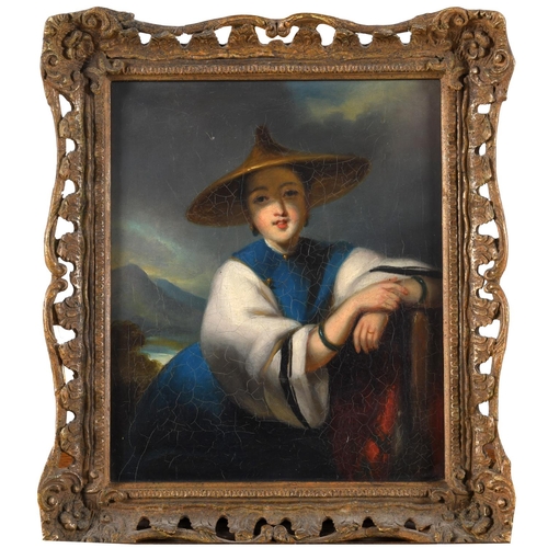 527 - GEORGE CHINNERY (1774-1852). Attributed to. A CHINESE SAMPAN GIRL OF MACAO. Oil on canvas
28 x 23cm.... 