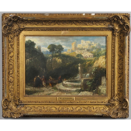 533 - WILLIAM HAVELL (1782-1857). Follower of. FIGURES BY A FOUNTAIN (ITALY?) Oil on canvas
23.5 x 32cm. *... 