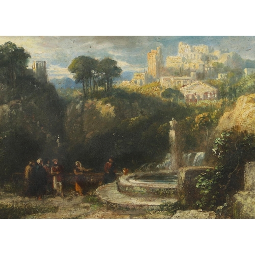 533 - WILLIAM HAVELL (1782-1857). Follower of. FIGURES BY A FOUNTAIN (ITALY?) Oil on canvas
23.5 x 32cm. *... 