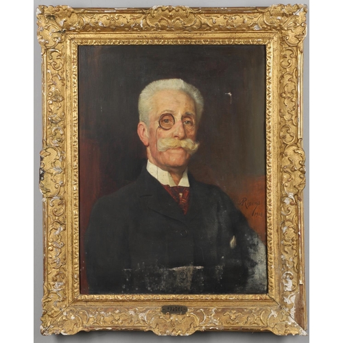 538 - JEAN ANDRE RIXENS (1846-1924). PORTRAIT OF A GENTLEMAN. Quarter length, wearing a dark coat, red cra... 