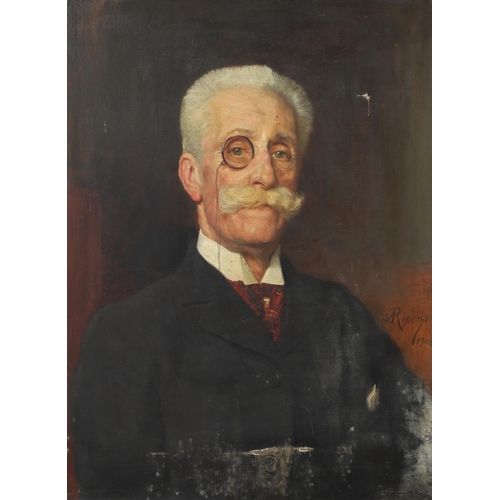 538 - JEAN ANDRE RIXENS (1846-1924). PORTRAIT OF A GENTLEMAN. Quarter length, wearing a dark coat, red cra... 