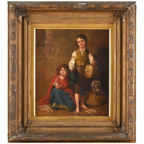 543 - RICHARD ANSDELL, RA (1815-1885). ORPHANS. Signed and dated 1837, also signed and inscribed on a labe... 