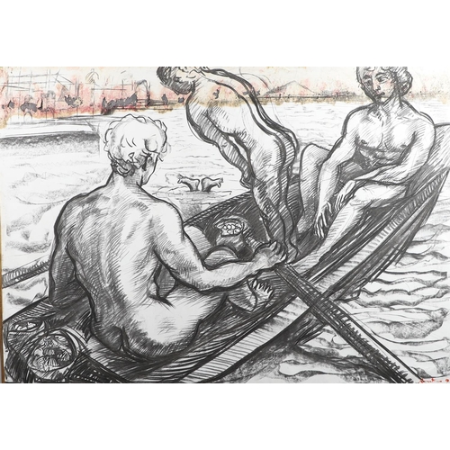 577 - PATRICK REYNTIENS, OBE (1925-2021). MEN BATHING; TWO FIGURES (2); THREE FIGURES IN A BOAT. (d) Four,... 