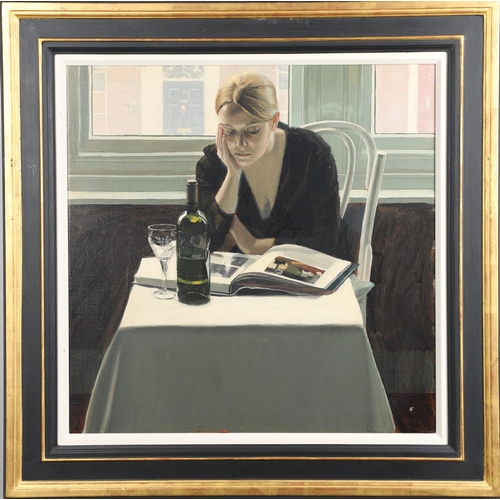 584 - IAIN FAULKNER (B.1973). A GOOD BOOK AND A BOTTLE OF WINE. (d) Signed with initials, oil on canvas
60... 