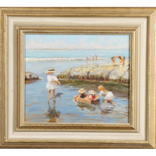 590 - RENE LEGRAND (B.1923). PLAYING AT LOW TIDE. (d) Signed, oil on canvas
24.5 x 29cm.
Provenance: Winds... 