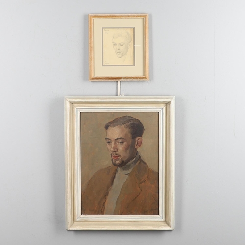 619 - ALFRED GEORGE JANES (1911-1999). PORTRAIT STUDY OF BROMFIELD REES. (d) Bust length, wearing a brown ... 