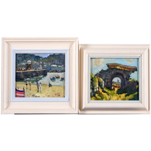 620 - BOB VIGG (1932-2001). ST IVES; OLD ARCH NEAR A TIN MINE, CORNWALL. (d) Two, both signed, oil on Maso... 