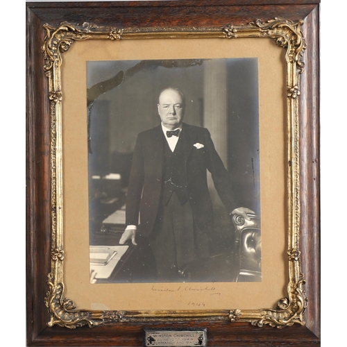 624 - WINSTON CHURCHILL SIGNED PHOTOGRAPH - NORMANDY AND BACK, 1944. A large three quarter length photogra... 