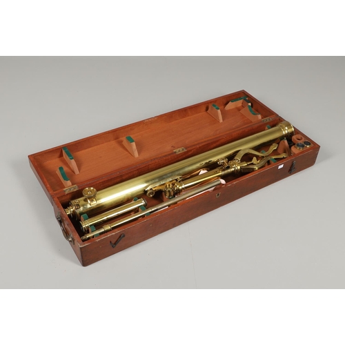 627 - A LARGE CASED BRASS TELESCOPE - BROADHURST & CLARKSON. A large brass telescope with a 3 inch lens, m... 