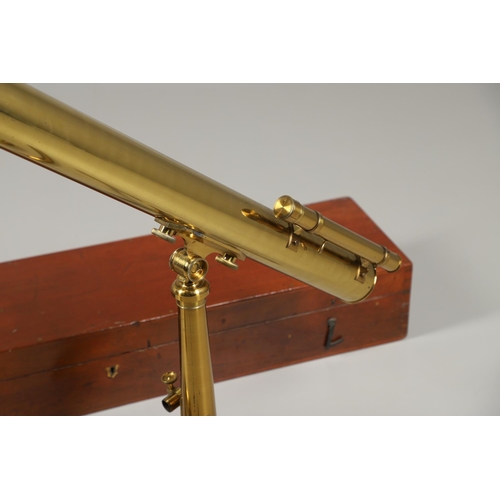 627 - A LARGE CASED BRASS TELESCOPE - BROADHURST & CLARKSON. A large brass telescope with a 3 inch lens, m... 