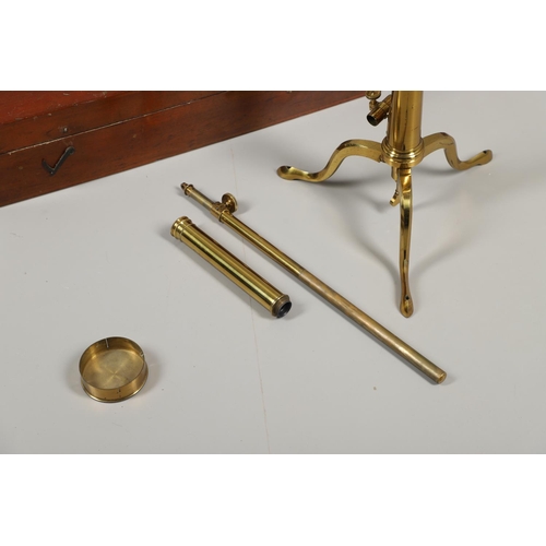 627 - A LARGE CASED BRASS TELESCOPE - BROADHURST & CLARKSON. A large brass telescope with a 3 inch lens, m... 