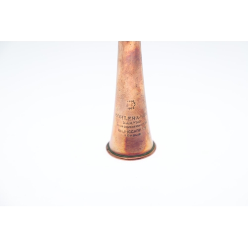 631 - KOHLER & SON HUNTING HORN & COACHING HORN. A copper and nickel hunting horn, stamped with a makers m... 