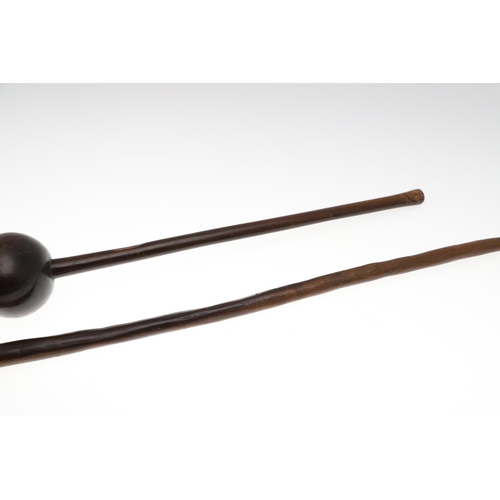 633 - AFRICAN WOODEN KNOBKERRIE, & ANOTHER KNOBKERRIE. A hardwood knobkerrie, probably late 19thc/early 20... 