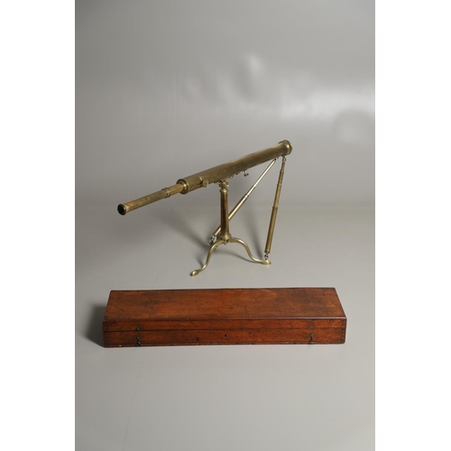 639 - 19THC CASED BRASS TELESCOPE - DAVIS OF DERBY. A single drawer brass telescope, with a two inch objec... 