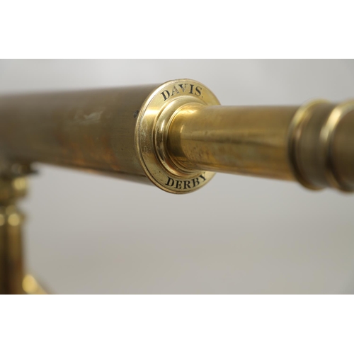 639 - 19THC CASED BRASS TELESCOPE - DAVIS OF DERBY. A single drawer brass telescope, with a two inch objec... 