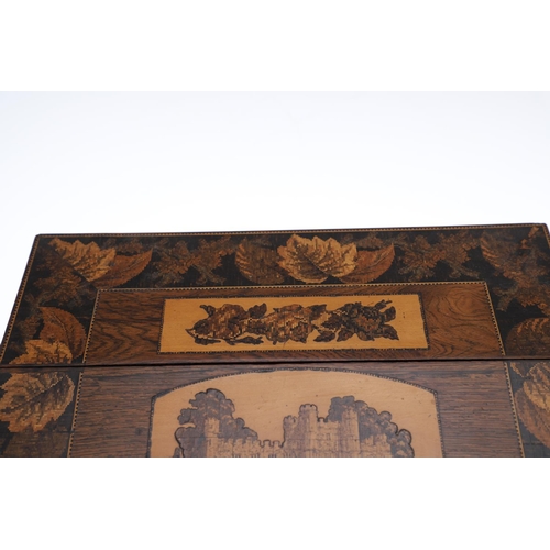 641 - RARE VICTORIAN TUNBRIDGE WARE WRITING SLOPE. A rosewood and inlaid fitted writing slope, with a Cast... 