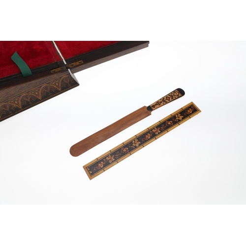 641 - RARE VICTORIAN TUNBRIDGE WARE WRITING SLOPE. A rosewood and inlaid fitted writing slope, with a Cast... 