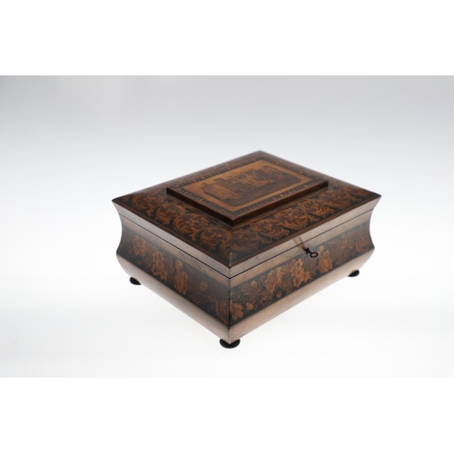 643 - VICTORIAN TUNBRIDGE WARE WORK BOX. A large Tunbridge Ware work box, the top with a rectangular panel... 