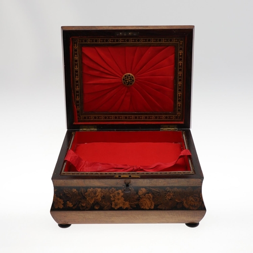 643 - VICTORIAN TUNBRIDGE WARE WORK BOX. A large Tunbridge Ware work box, the top with a rectangular panel... 