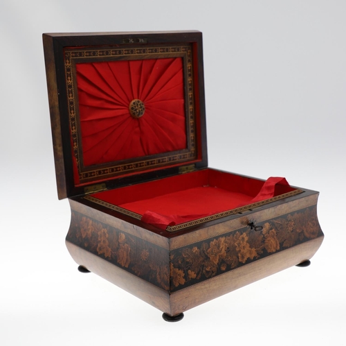 643 - VICTORIAN TUNBRIDGE WARE WORK BOX. A large Tunbridge Ware work box, the top with a rectangular panel... 