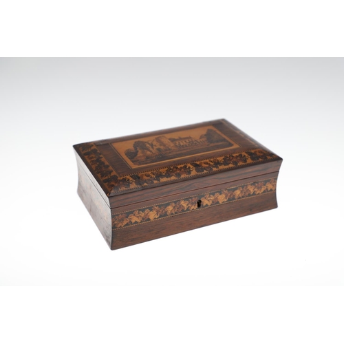 644 - VICTORIAN TUNBRIDGE WARE GAMES BOX & ANOTHER GAMES BOX. A Victorian rosewood and inlaid games box, w... 