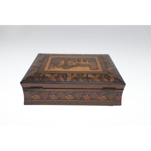 644 - VICTORIAN TUNBRIDGE WARE GAMES BOX & ANOTHER GAMES BOX. A Victorian rosewood and inlaid games box, w... 