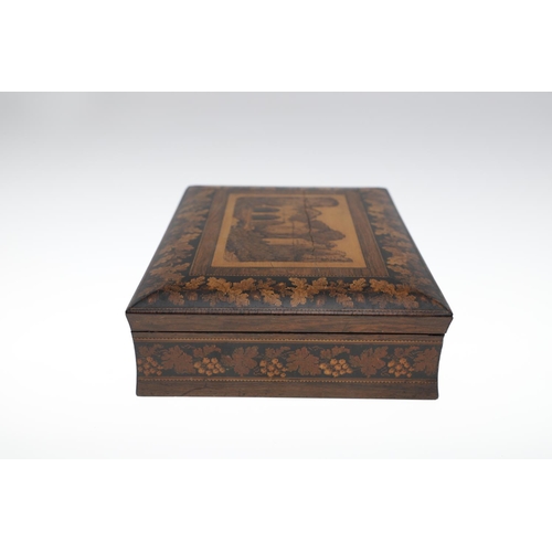 644 - VICTORIAN TUNBRIDGE WARE GAMES BOX & ANOTHER GAMES BOX. A Victorian rosewood and inlaid games box, w... 