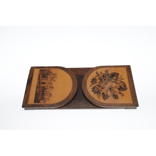 647 - VICTORIAN TUNBRIDGE WARE BOOK SLIDE & ANOTHER. Including a rosewood and inlaid book slide, with a Ca... 