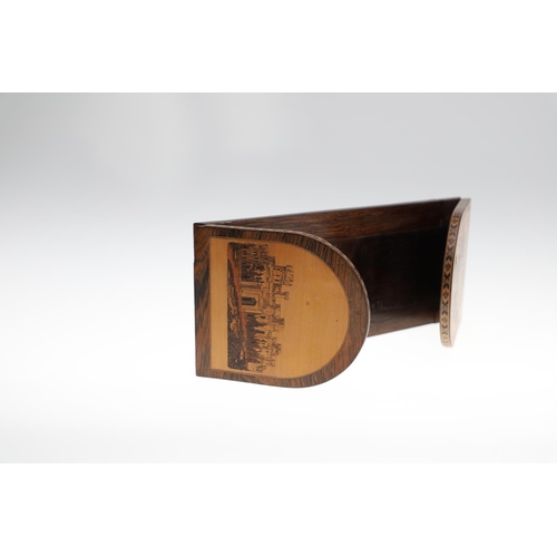 647 - VICTORIAN TUNBRIDGE WARE BOOK SLIDE & ANOTHER. Including a rosewood and inlaid book slide, with a Ca... 