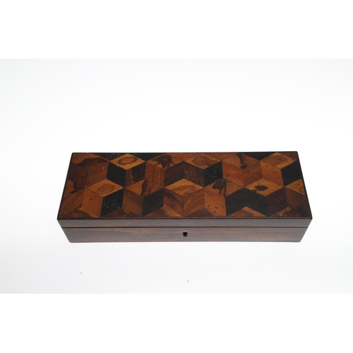 650 - VICTORIAN TUNBRIDGE WARE BOXES. Including a large rosewood and inlaid rectangular shaped box with do... 