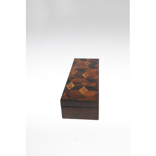 650 - VICTORIAN TUNBRIDGE WARE BOXES. Including a large rosewood and inlaid rectangular shaped box with do... 