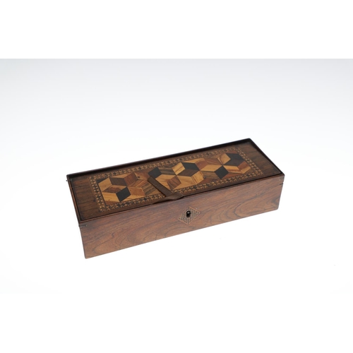 652 - VICTORIAN TUNBRIDGE WARE BOXES. A variety of boxes including four boxes with geometric patterns to t... 