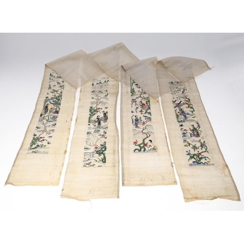 660 - CHINESE SILK SLEEVE BANDS, LACE & OTHER TEXTILES. Four early 20thc Chinese silk embroidered sleeve b... 