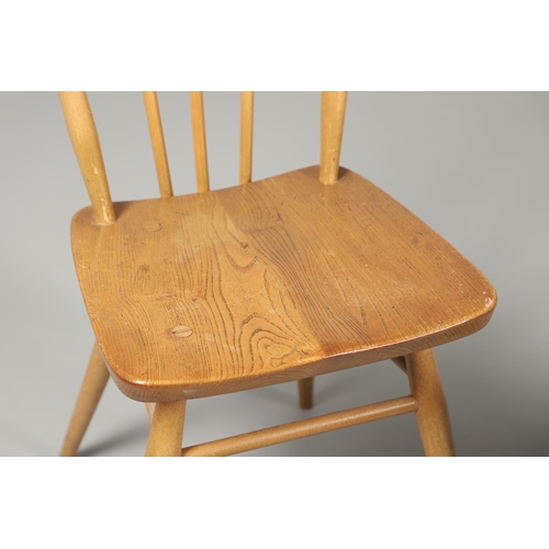 676 - VINTAGE ERCOL SIDE TABLE AND TWO DINING CHAIRS. An elm and beech side table of rectangular shape wit... 