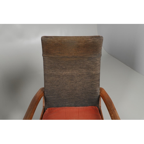 678 - A PAIR OF MID CENTURY ARMCHAIRS - FURPRO. A pair of teak chairs with wide arms and splayed legs, the... 