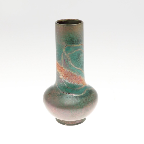 702 - FREDERIC DANTON - FRENCH ART NOUVEAU LUSTRE VASE. The vase with a slender neck and bulbous body, wit... 