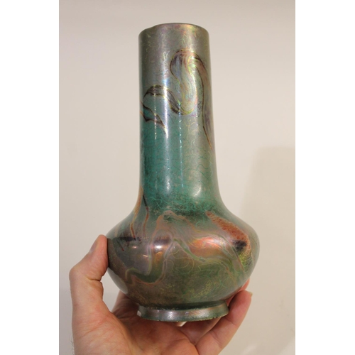 702 - FREDERIC DANTON - FRENCH ART NOUVEAU LUSTRE VASE. The vase with a slender neck and bulbous body, wit... 