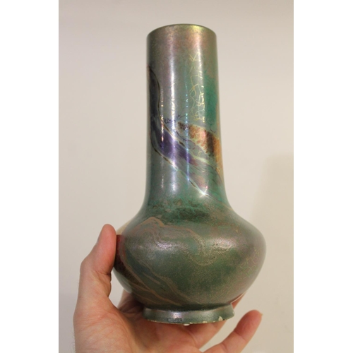 702 - FREDERIC DANTON - FRENCH ART NOUVEAU LUSTRE VASE. The vase with a slender neck and bulbous body, wit... 