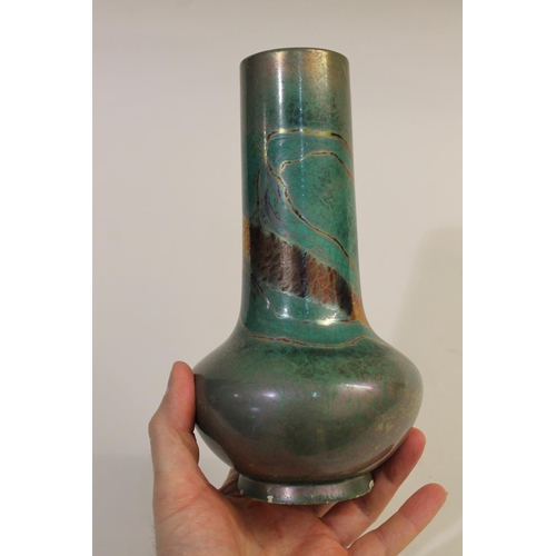 702 - FREDERIC DANTON - FRENCH ART NOUVEAU LUSTRE VASE. The vase with a slender neck and bulbous body, wit... 