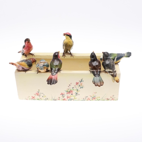 703 - DELPHIN MASSIER - LARGE FRENCH PLANTER/DISH WITH BIRDS. A large rectangular dish or planter, painted... 