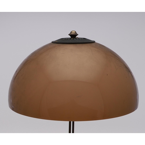 705 - A BRASS 'MUSHROOM' FORM DESK LAMP. The lamp with a U-shape stem and circular base, and with a dome s... 