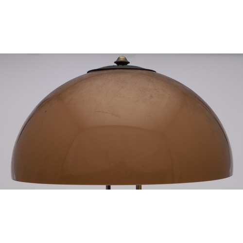 705 - A BRASS 'MUSHROOM' FORM DESK LAMP. The lamp with a U-shape stem and circular base, and with a dome s... 