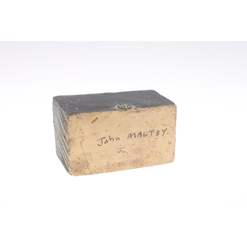 707 - JOHN MALTBY (1936-2020) STONEWARE LIDDED BOX. The rectangular lidded box with stylised bird shaped h... 